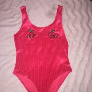 Red Velvet Bodysuit with Roses